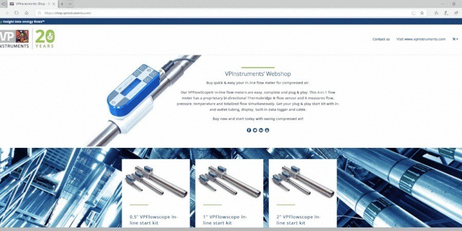 Screenshot of the VPInstruments.com webshop
